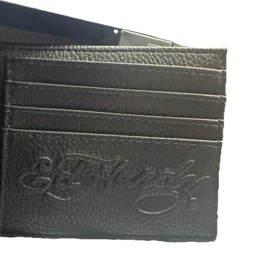 Ed Hardy Men's Black Wallet Bi-fold With Valet Tray PU Leather Tiger Tattoo New